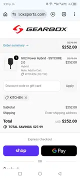 Gearbox Pickleball coupon verification screenshot