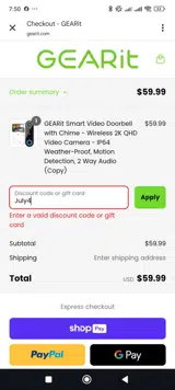 July4 coupon verification screenshot