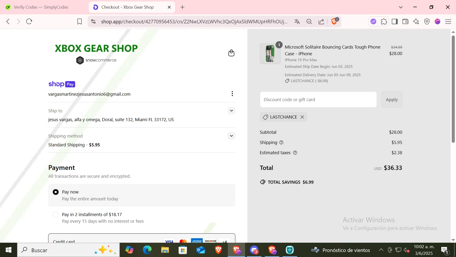 Xbox Gear Shop discount code screenshot showing code lastchance applied at Xbox Gear Shop checkout page. Uploaded by SimplyCodes community member CODMOBILE2 on Jun 3, 2025