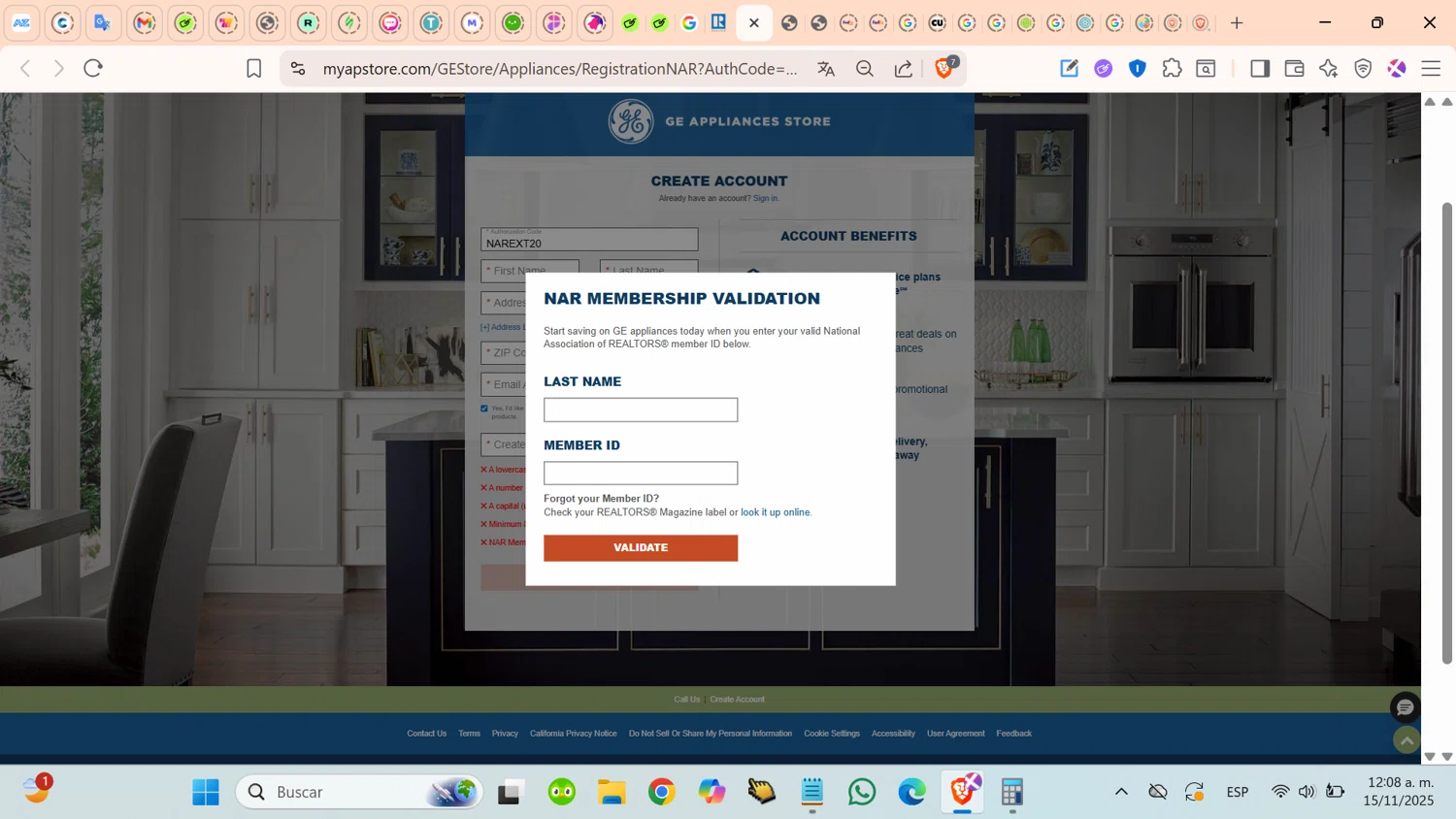 GEA Store coupon code screenshot showing code NAREXT20 applied at GEA Store checkout page. Uploaded by SimplyCodes community member cosita on Nov 15, 2025