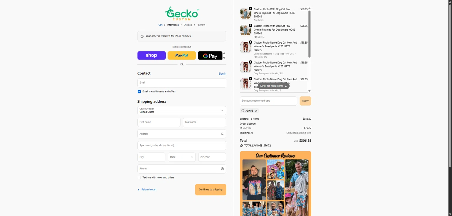 GeckoCustom checkout page showing GeckoCustom coupon code box | Screenshot taken by SimplyCodes community member on Feb 10, 2026