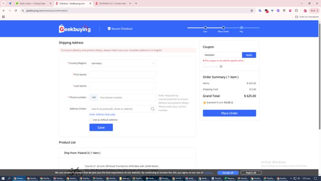 GeekBuying checkout page showing GeekBuying promo code box | Screenshot taken by SimplyCodes community member on Aug 31, 2025