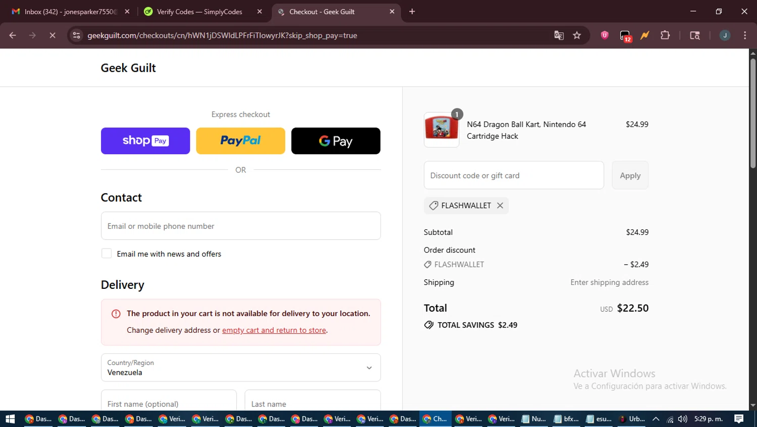 Geek Guilt promo code screenshot showing code flashwallet applied at Geek Guilt checkout page. Uploaded by SimplyCodes community member ScanLynx8928 on Aug 12, 2025