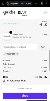 EARTH30 coupon verification screenshot
