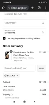 Black25 coupon verification screenshot