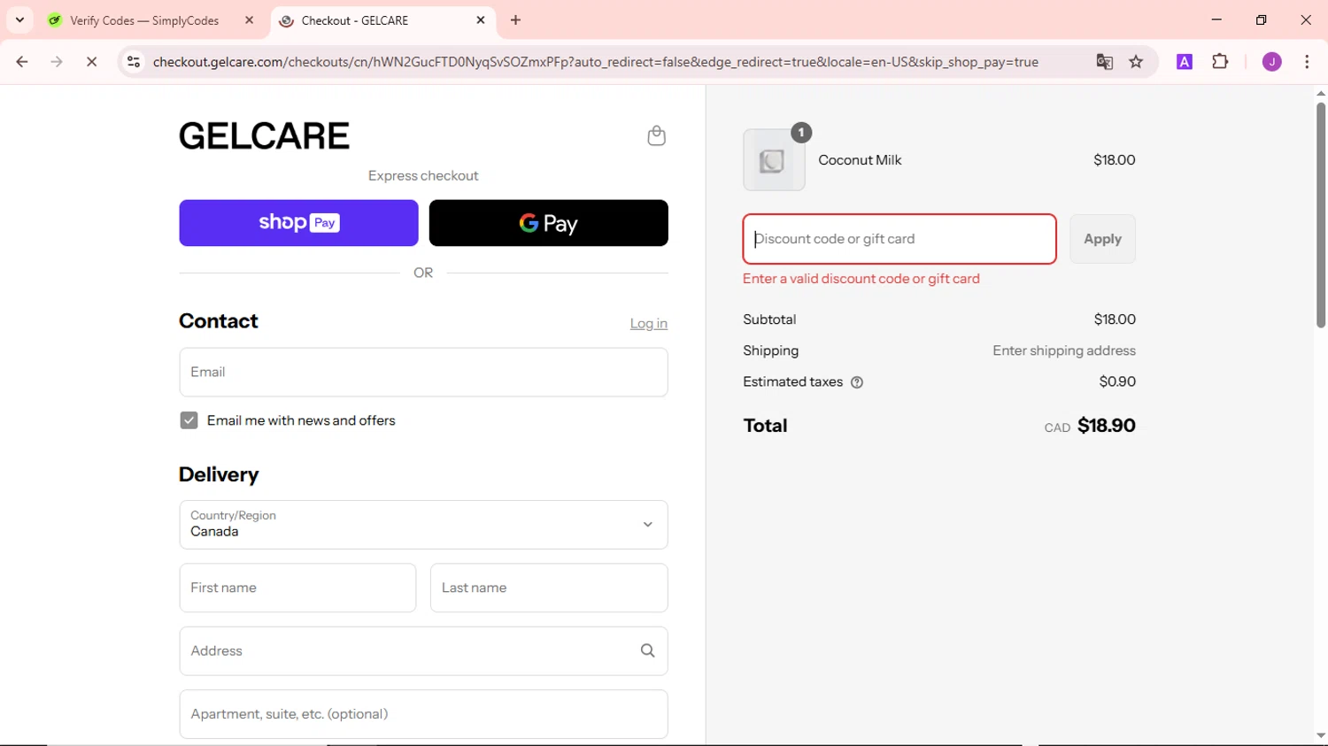Gelcare promo code screenshot showing code WELCOME10 applied at Gelcare checkout page. Uploaded by SimplyCodes community member NobleSaver3560 on Aug 27, 2025