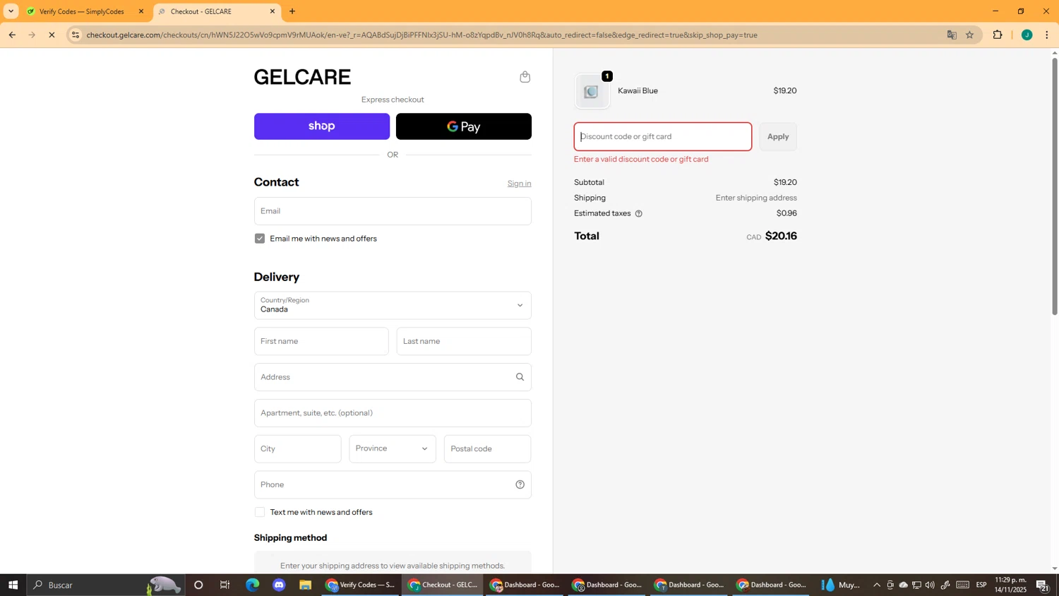 Gelcare promo code screenshot showing code SAMROSE applied at Gelcare checkout page. Uploaded by SimplyCodes community member DealScout5970 on Nov 15, 2025