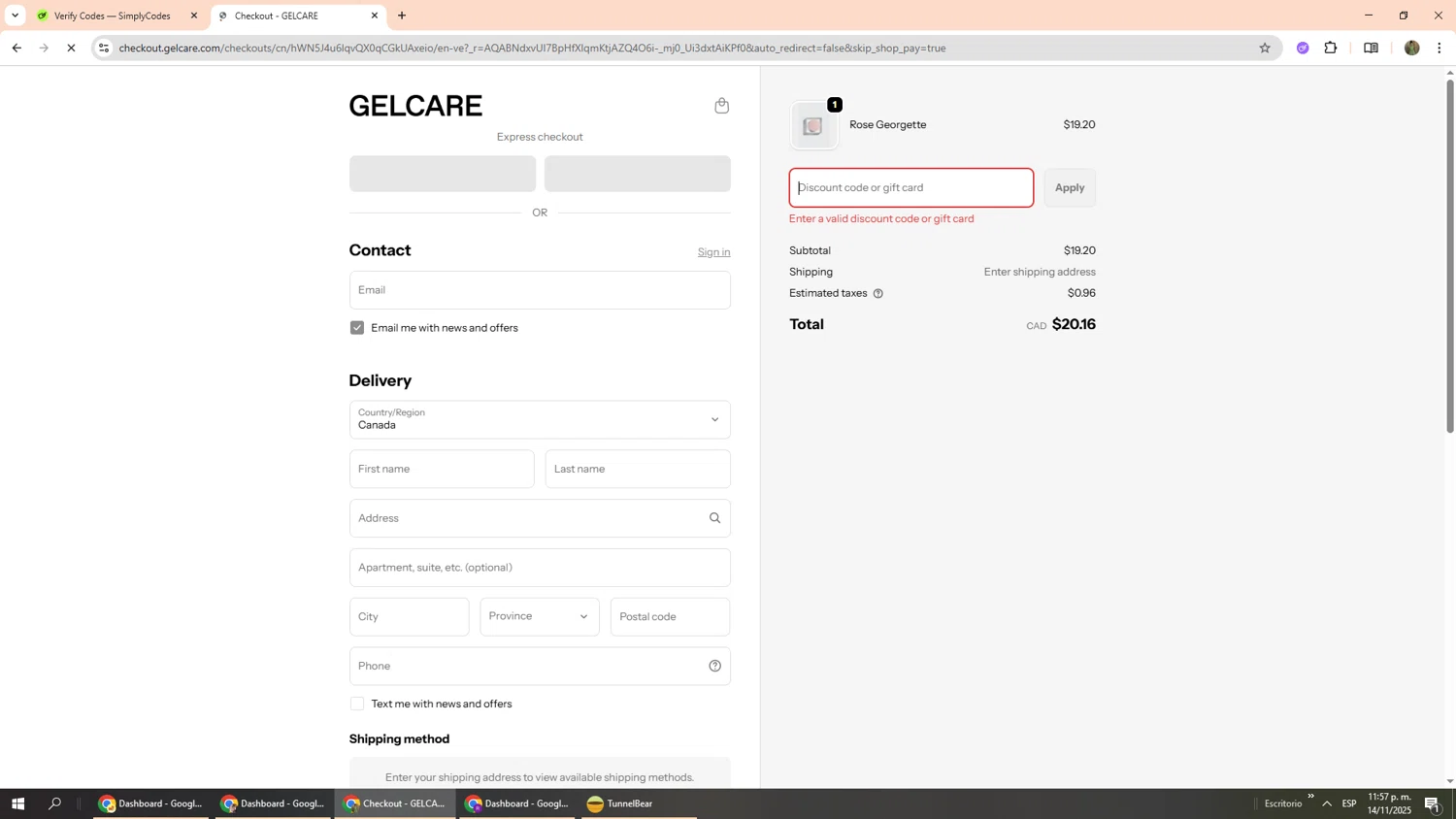 Gelcare promo code screenshot showing code SAMROSE applied at Gelcare checkout page. Uploaded by SimplyCodes community member Phoenix585 on Nov 15, 2025