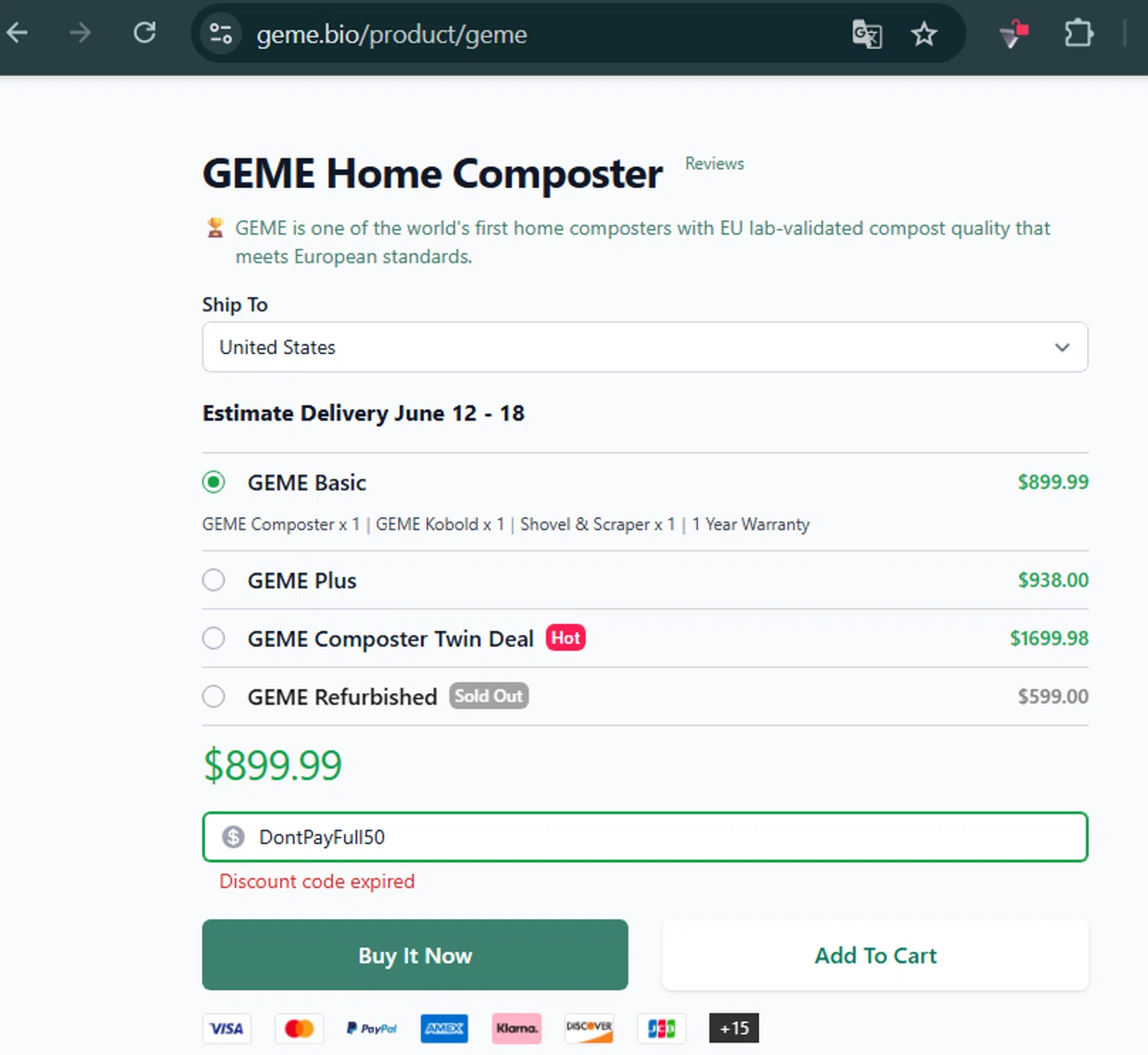 GEME promo code screenshot showing code DontPayFull50 applied at GEME checkout page. Uploaded by SimplyCodes community member Lacalix on Jun 10, 2025