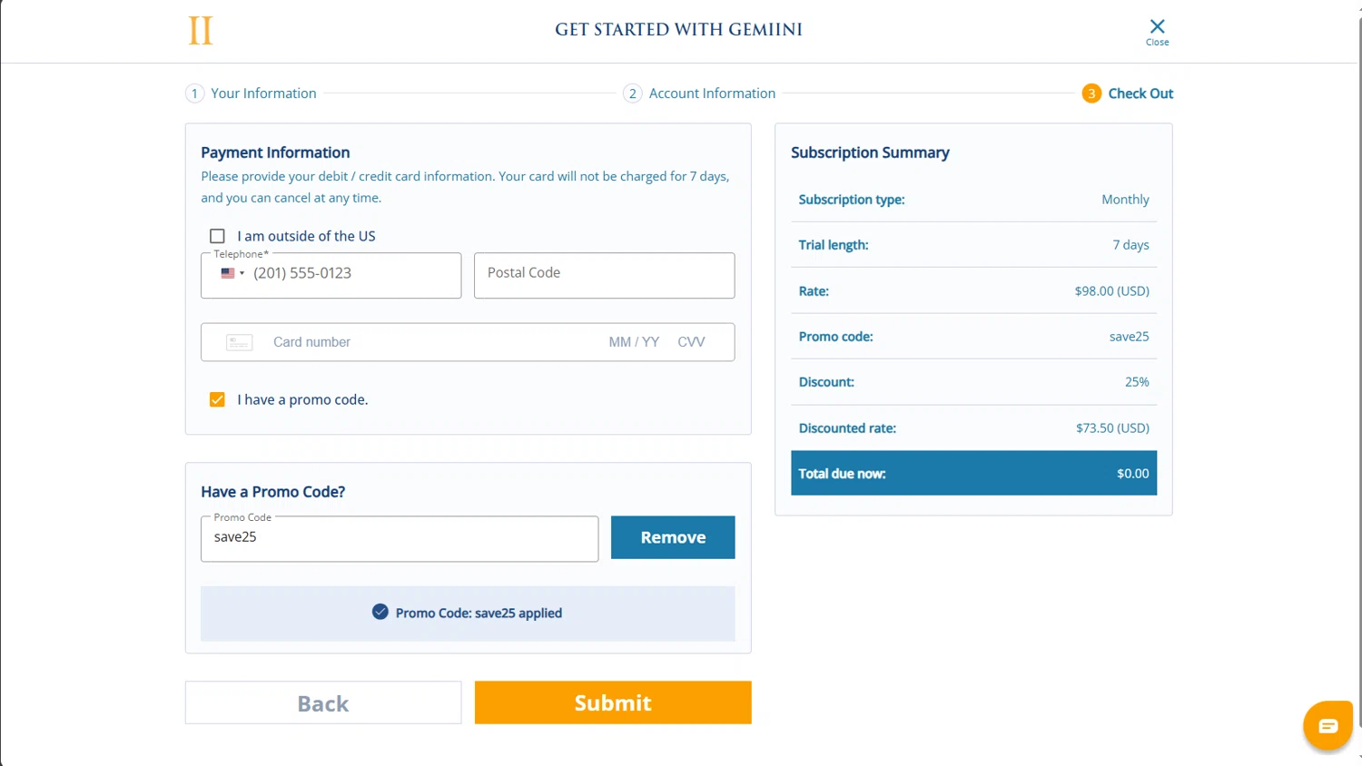 Gemiini Systems promo code screenshot showing code save25 applied at Gemiini Systems checkout page. Uploaded by SimplyCodes community member PANDITA on Sep 29, 2025