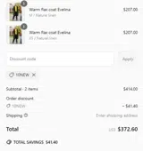 10SAVE coupon verification screenshot