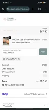 WELCOME71 coupon verification screenshot