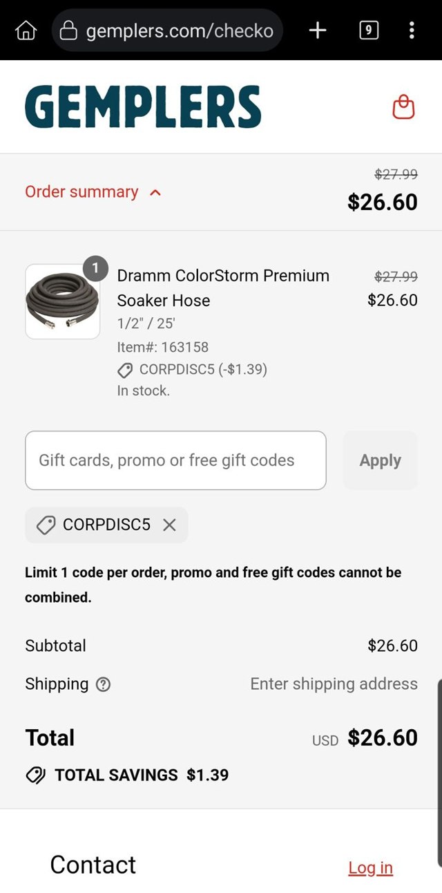 Gempler's checkout page showing Gempler's promo code box | Screenshot taken by SimplyCodes community member on Aug 31, 2025