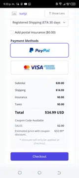 SALES coupon verification screenshot