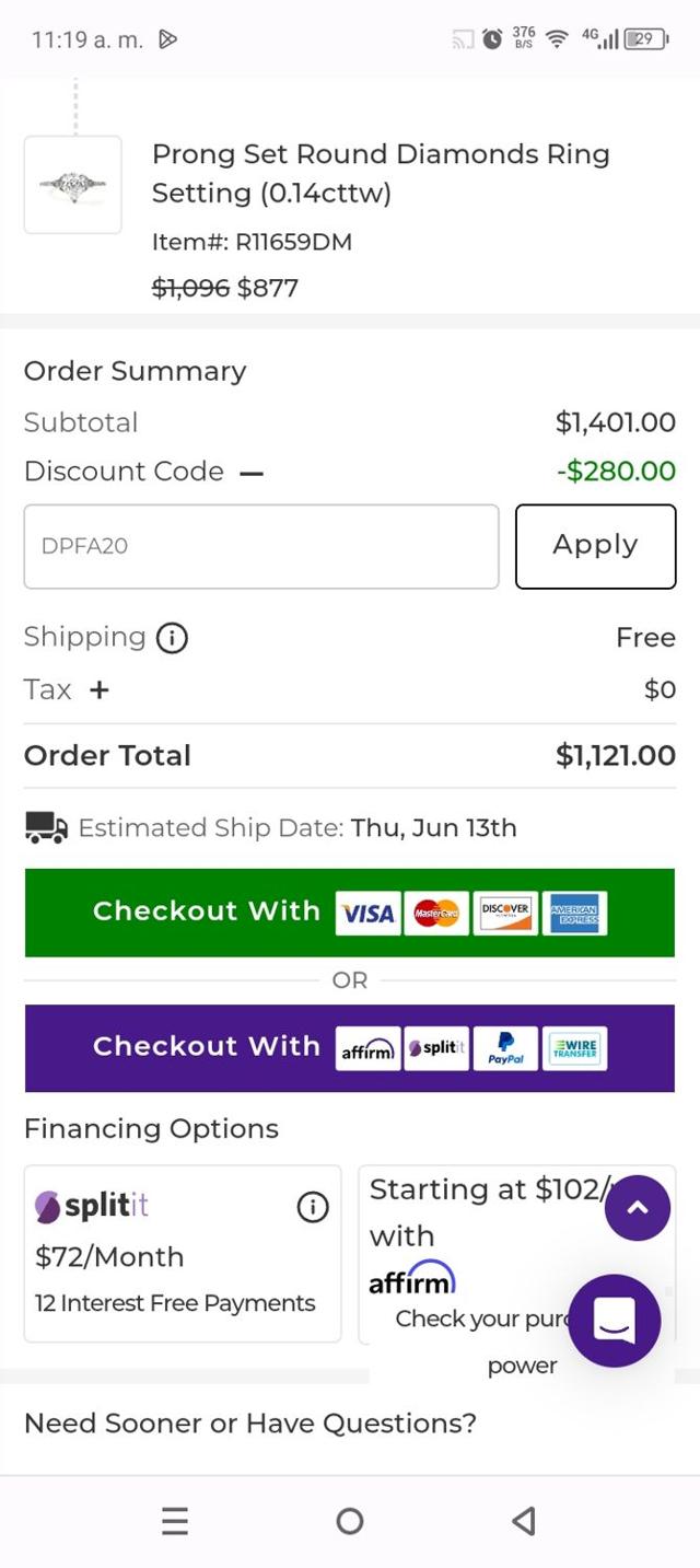 GemsNY checkout page showing GemsNY coupon code box | Screenshot taken by SimplyCodes community member on May 22, 2024