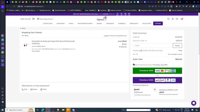 GemsNY checkout page showing GemsNY coupon code box | Screenshot taken by SimplyCodes community member on Jun 29, 2024