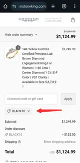 BLACK10 coupon verification screenshot
