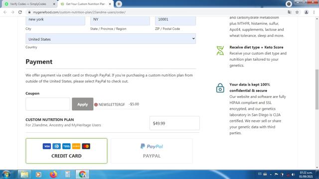 GeneFood checkout page showing GeneFood discount code box | Screenshot taken by SimplyCodes community member on Sep 1, 2021