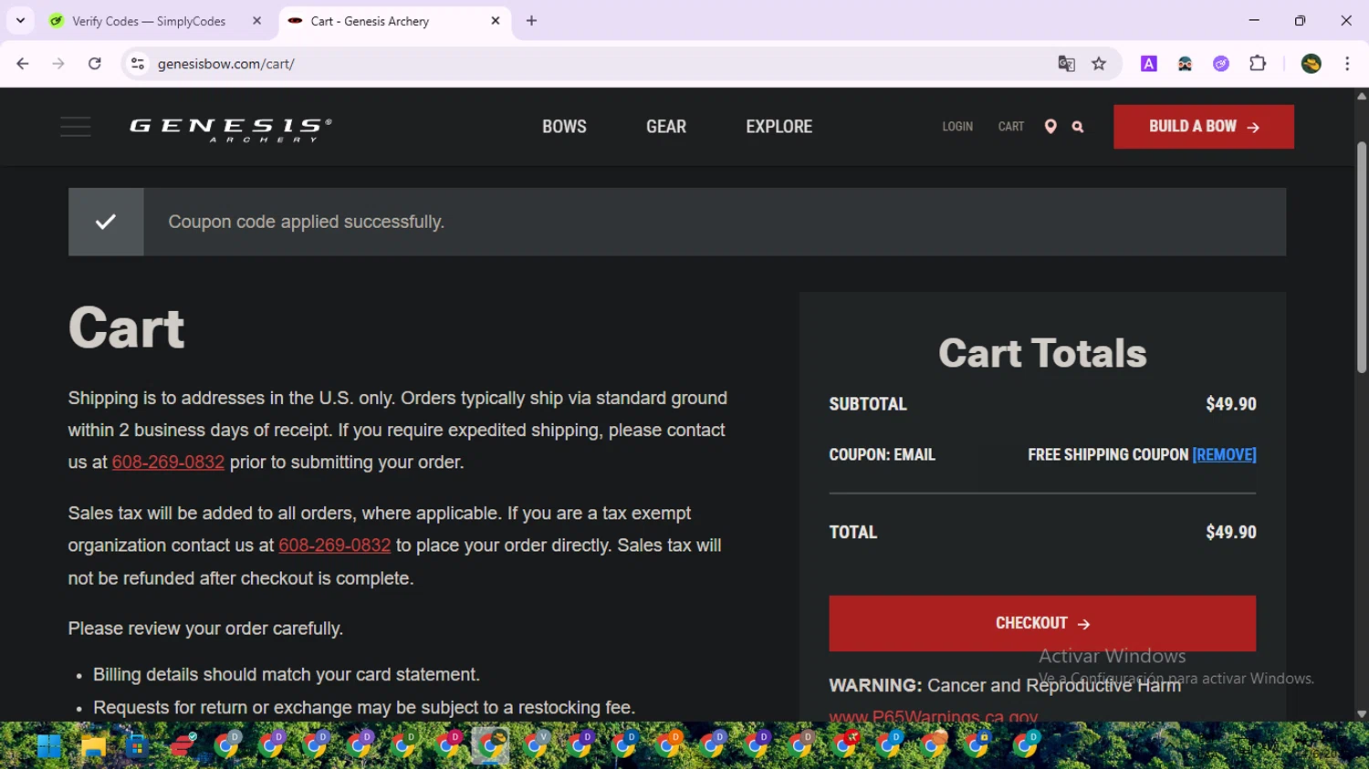 Genesis Archery coupon code screenshot showing code EMAIL applied at Genesis Archery checkout page. Uploaded by SimplyCodes community member RewardNavigator9728 on Jun 14, 2025