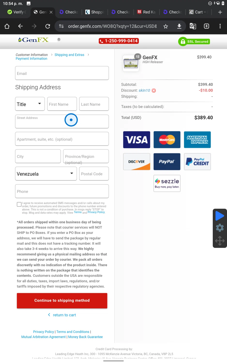 GenFX promo code screenshot showing code SKIN10 applied at GenFX checkout page. Uploaded by SimplyCodes community member PennySaver9600 on Apr 15, 2025