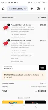 TRYUSNOW15 coupon verification screenshot