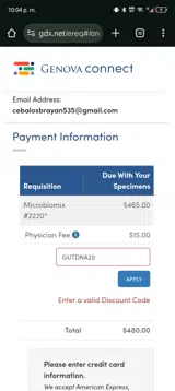 GUTDNA20 coupon verification screenshot