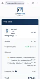 Genpeptide Research coupon verification screenshot