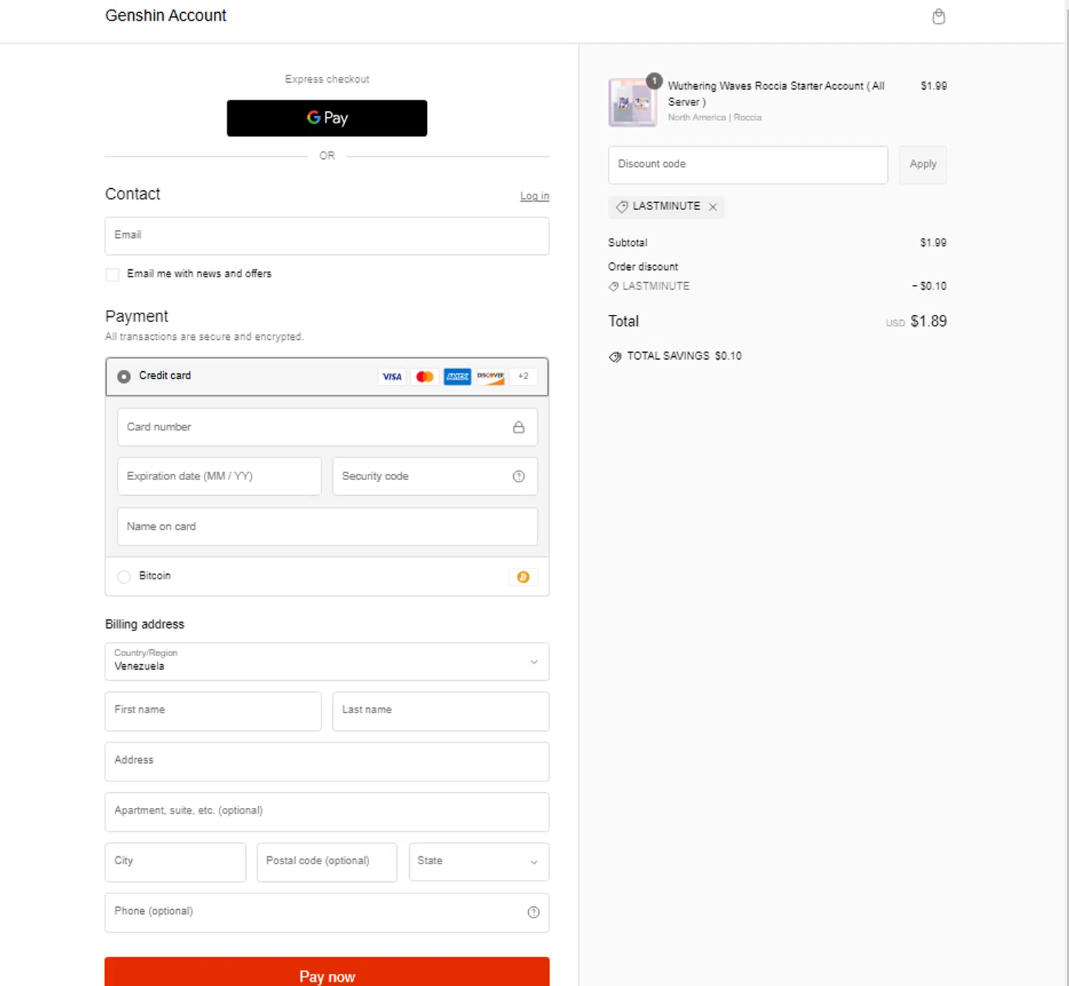 Genshin Account discount code screenshot showing code LASTMINUTE applied at Genshin Account checkout page. Uploaded by SimplyCodes community member ElonMusk on Feb 12, 2025