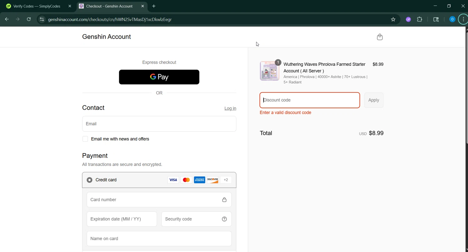 Genshin Account discount code screenshot showing code SPRING10 applied at Genshin Account checkout page. Uploaded by SimplyCodes community member RoyalSage9159 on Sep 1, 2025