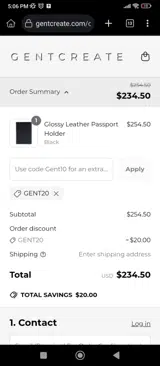 GENT20 coupon verification screenshot