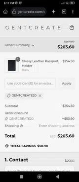 GENTCREATE20 coupon verification screenshot