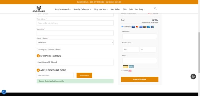 gentlebands checkout page showing gentlebands coupon code box | Screenshot taken by SimplyCodes community member on Jul 25, 2025