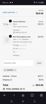 SAVE20 coupon verification screenshot