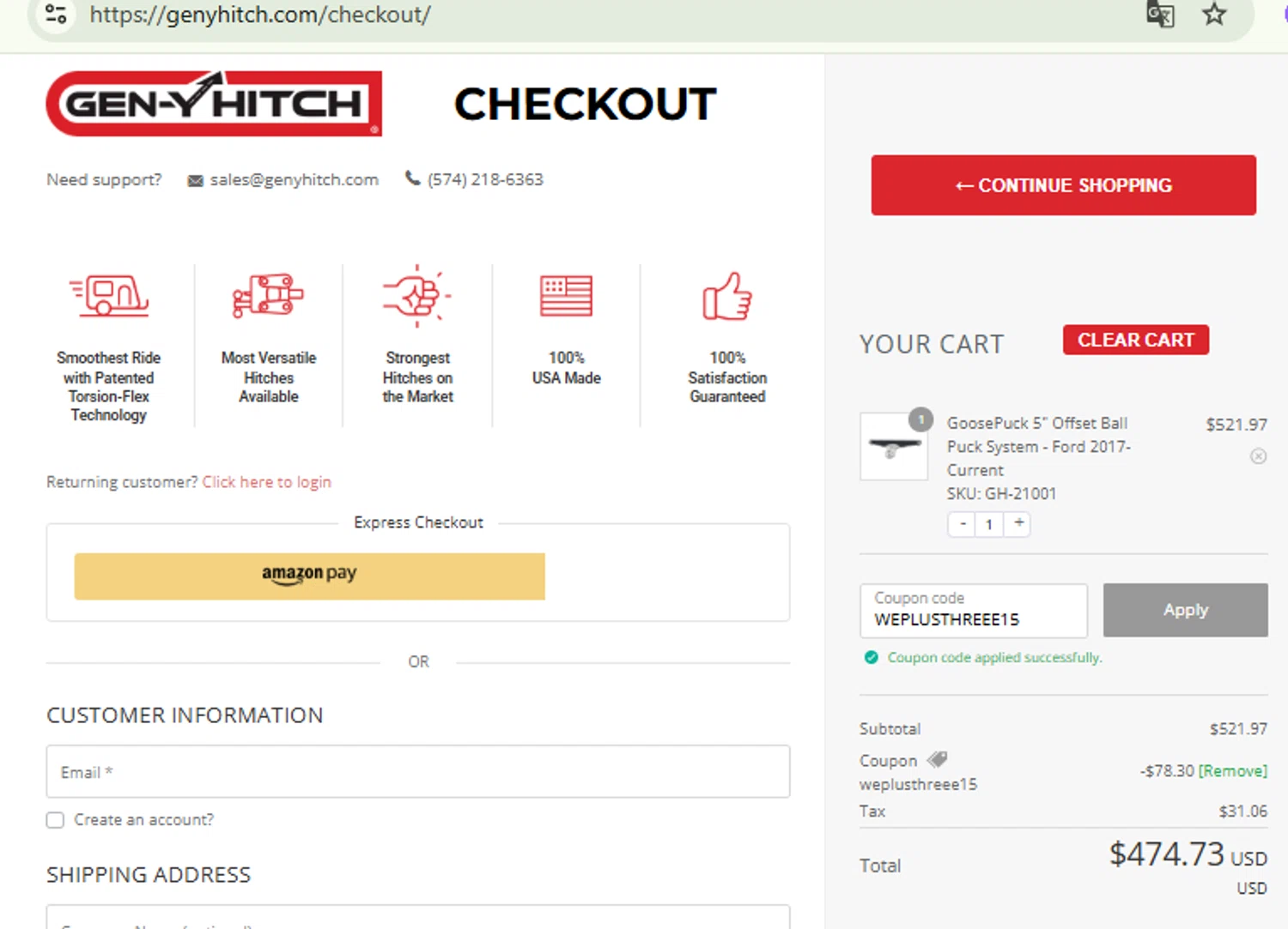 Gen-Y Hitch coupon code screenshot showing code WEPLUSTHREEE15 applied at Gen-Y Hitch checkout page. Uploaded by SimplyCodes community member RewardFinder4836 on Sep 19, 2025