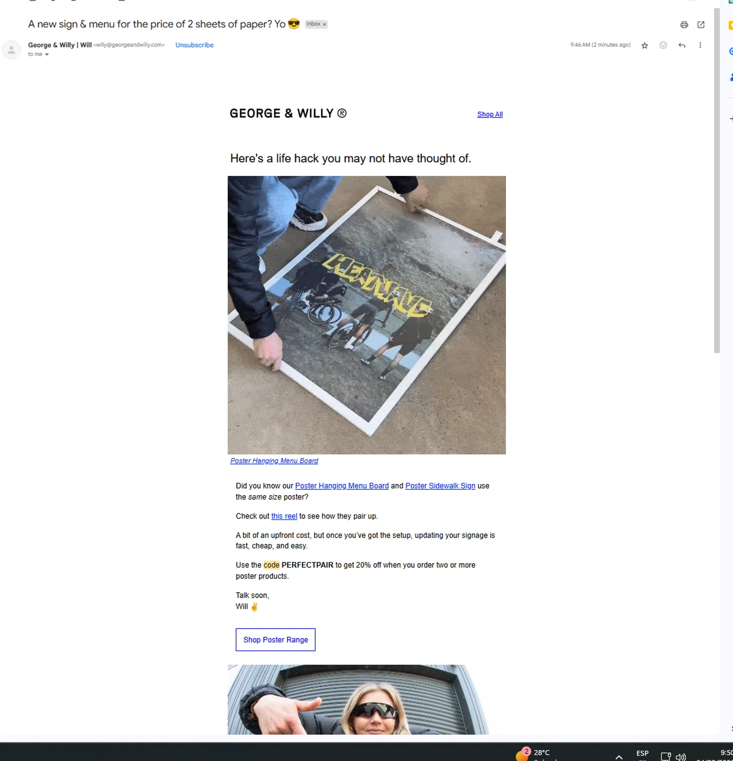 George and Willy discount code screenshot showing code PERFECTPAIR applied at George and Willy checkout page. Uploaded by SimplyCodes community member UnkNownVnzla on Aug 4, 2025