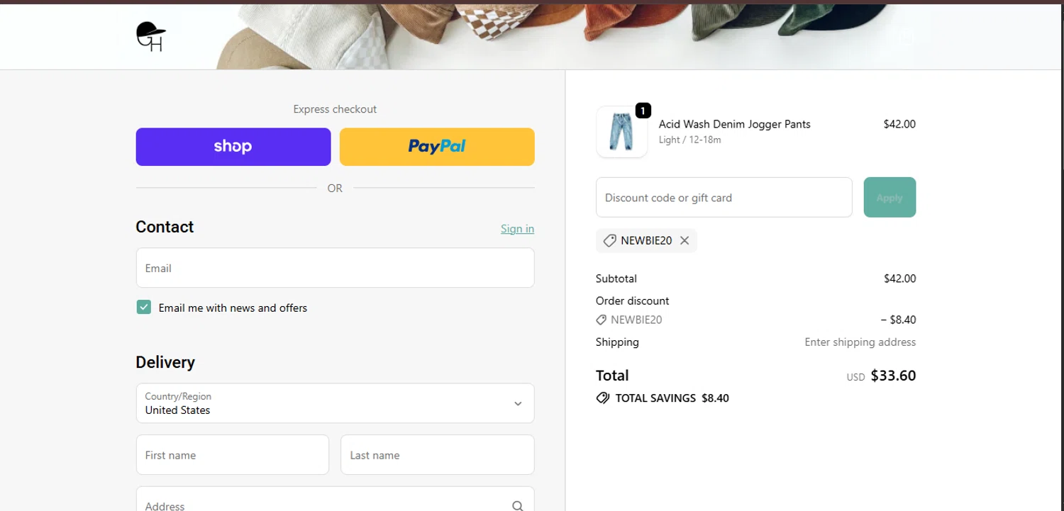 George Hats coupon code screenshot showing code NEWBIE20 applied at George Hats checkout page. Uploaded by SimplyCodes community member juanisaac on Nov 21, 2025