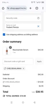 CHELSEAALANAA coupon verification screenshot