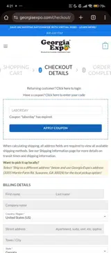 Georgia Expo coupon verification screenshot