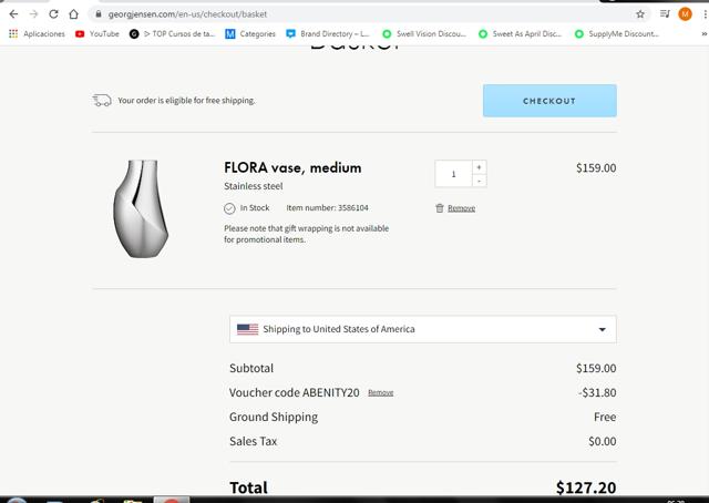 Georg Jensen checkout page showing Georg Jensen promo code box | Screenshot taken by SimplyCodes community member on Mar 4, 2021