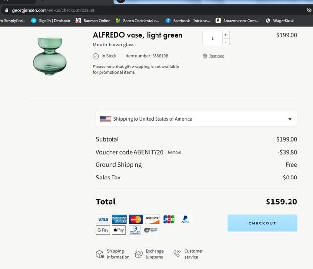Georg Jensen checkout page showing Georg Jensen promo code box | Screenshot taken by SimplyCodes community member on Mar 4, 2021
