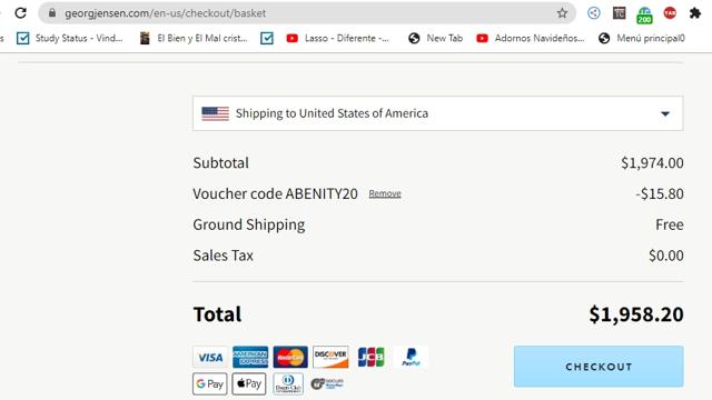 Georg Jensen checkout page showing Georg Jensen promo code box | Screenshot taken by SimplyCodes community member on Mar 4, 2021