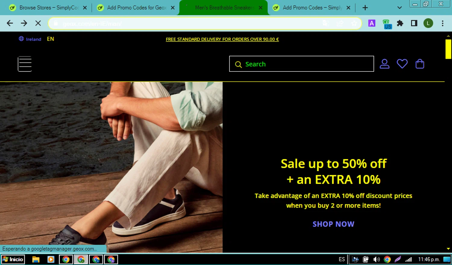 Geox IE promo code screenshot showing code extra10% applied at Geox IE checkout page. Uploaded by SimplyCodes community member FrugalPioneer4965 on Jul 22, 2025