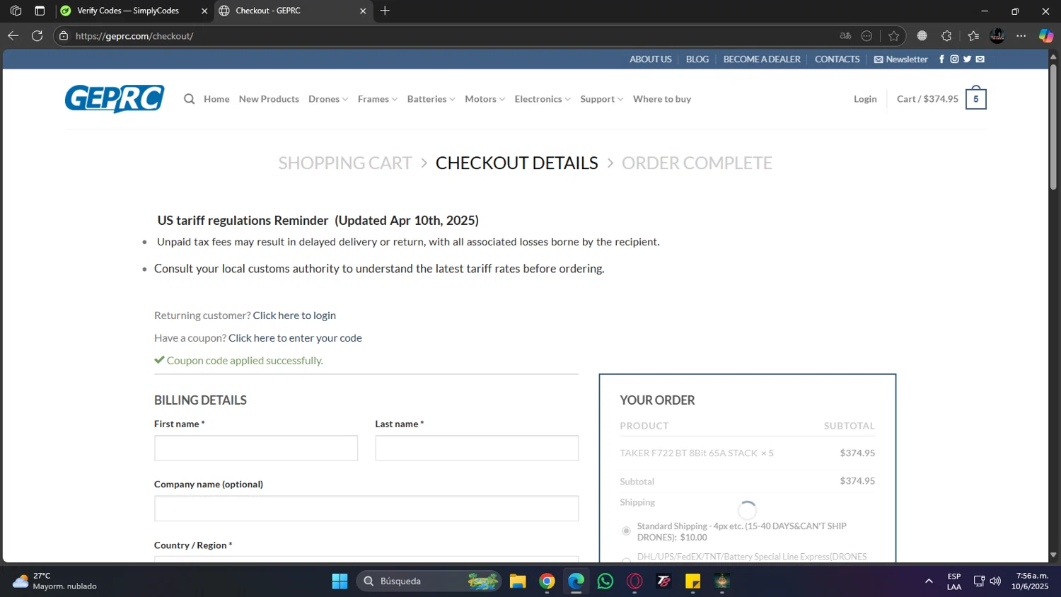 GEPRC discount code screenshot showing code onemile applied at GEPRC checkout page. Uploaded by SimplyCodes community member jhoanDepp on Jun 10, 2025