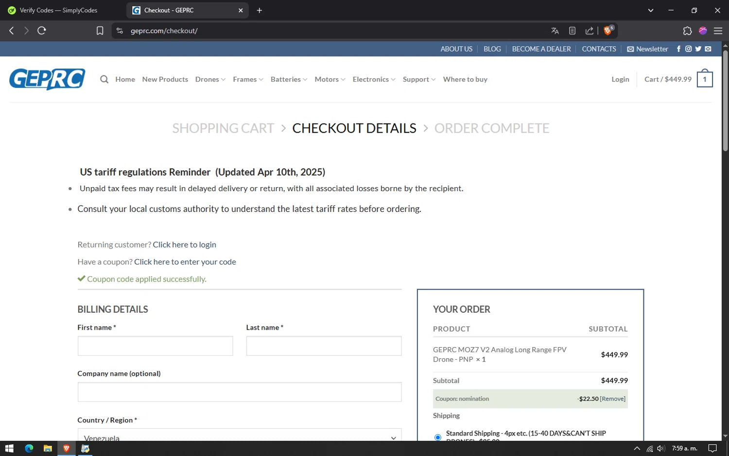 GEPRC discount code screenshot showing code nomination applied at GEPRC checkout page. Uploaded by SimplyCodes community member lareinadecupones on Jun 10, 2025