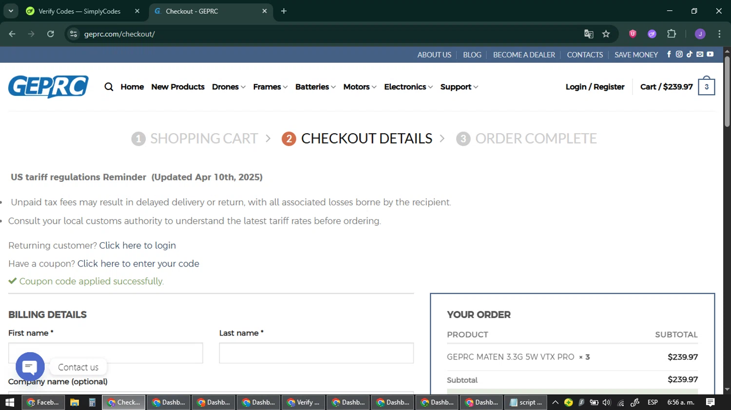 GEPRC checkout page showing GEPRC discount code box | Screenshot taken by SimplyCodes community member on Feb 13, 2026