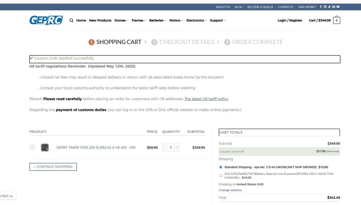 GEPRC checkout page showing GEPRC discount code box | Screenshot taken by SimplyCodes community member on Feb 14, 2026
