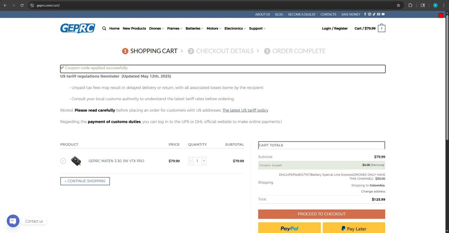 GEPRC checkout page showing GEPRC discount code box | Screenshot taken by SimplyCodes community member on Feb 14, 2026