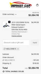 WELCOME15 coupon verification screenshot