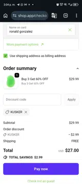 KUSKER coupon verification screenshot