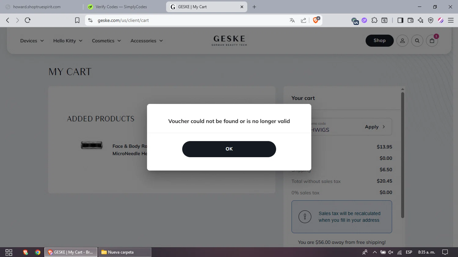 GESKE promo code screenshot showing code JCKOHWIGS applied at GESKE checkout page. Uploaded by SimplyCodes community member CrownPhoenix3482 on Jul 2, 2025